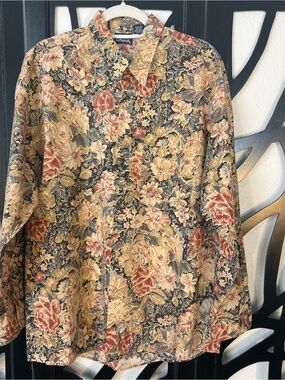 VTG 90s Bon Homme Button Up Men's Shirt Floral Pattern Retro Funky Abstract L